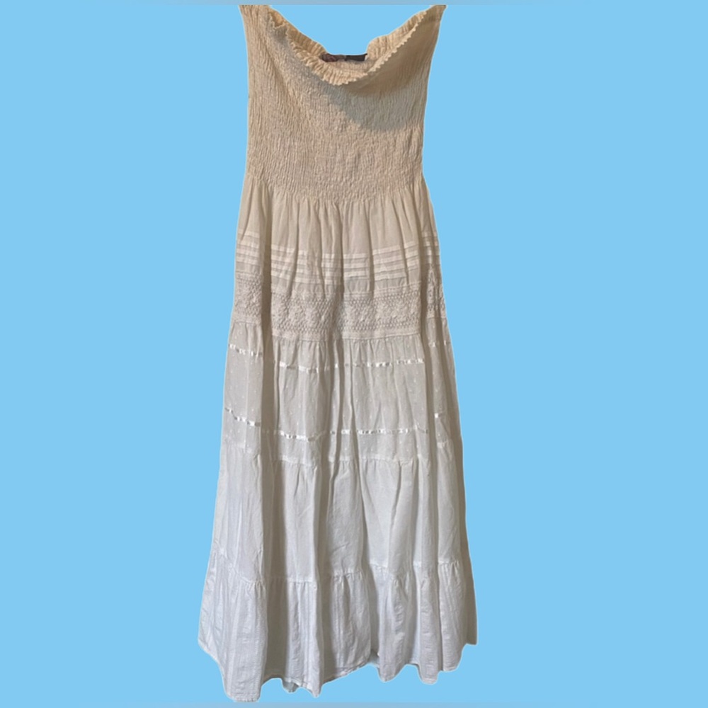 White y2k Strapless eyelet dress